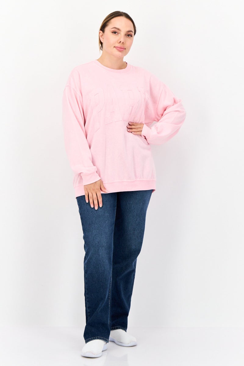 No Comment Women Crew Neck Brand Logo Long Sleeves Sweatshirt, Pink - Image 4