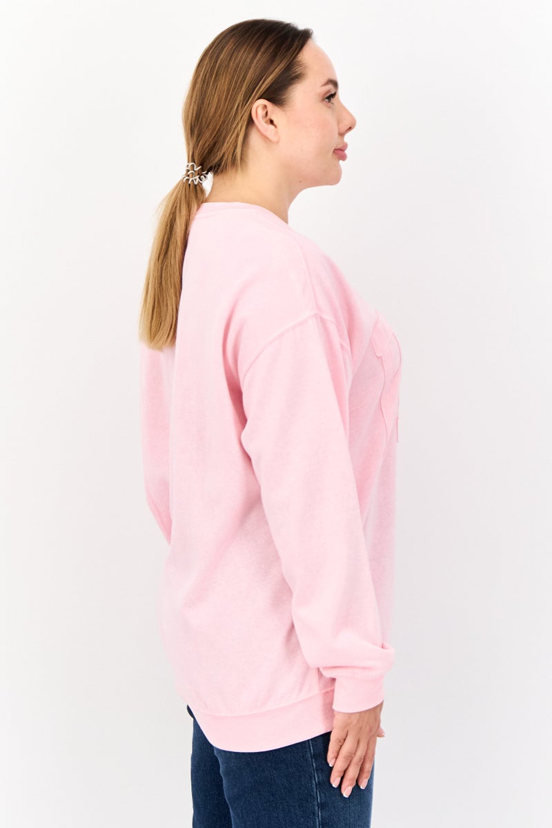 No Comment Women Crew Neck Brand Logo Long Sleeves Sweatshirt, Pink - Image 2