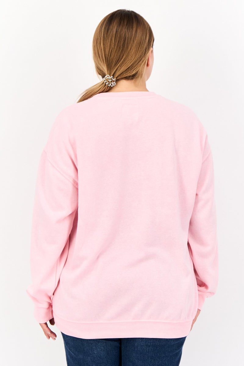 No Comment Women Crew Neck Brand Logo Long Sleeves Sweatshirt, Pink - Image 3