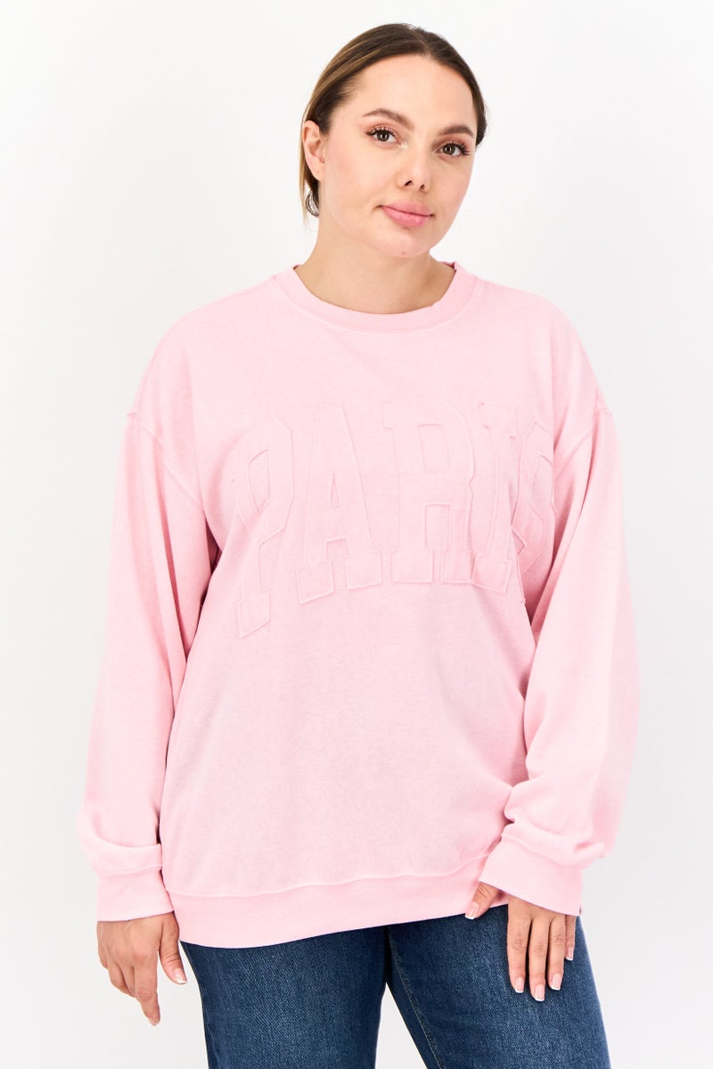 No Comment Women Crew Neck Brand Logo Long Sleeves Sweatshirt, Pink - Image 1
