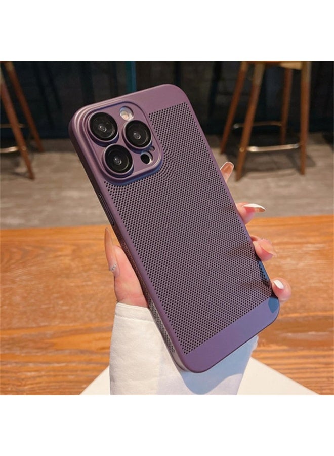 Heat Dissipation Case with Built in Camera Lens Protector Slim Fit Breathable Cooling Anti Fingerprint Hard PC Back Shockproof Cover For Iphone 15 Pro Max (Purple) - Image 3