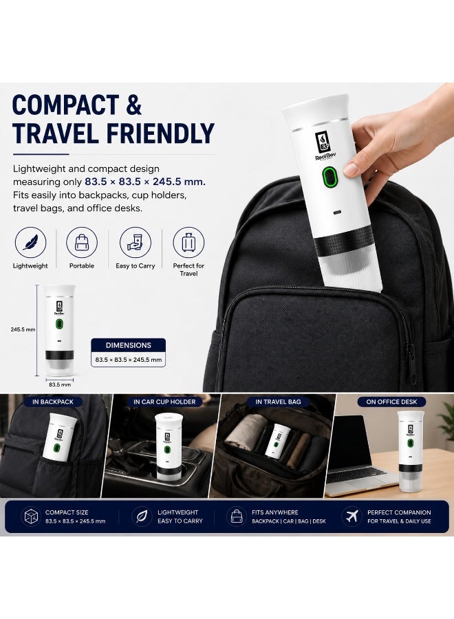 RealBev Portable Espresso Coffee Maker | USB Rechargeable Coffee Machine for Travel, Car, Camping & Office | Compatible with Ground Coffee & Capsules | Compact One-Touch Brewing - Image 2