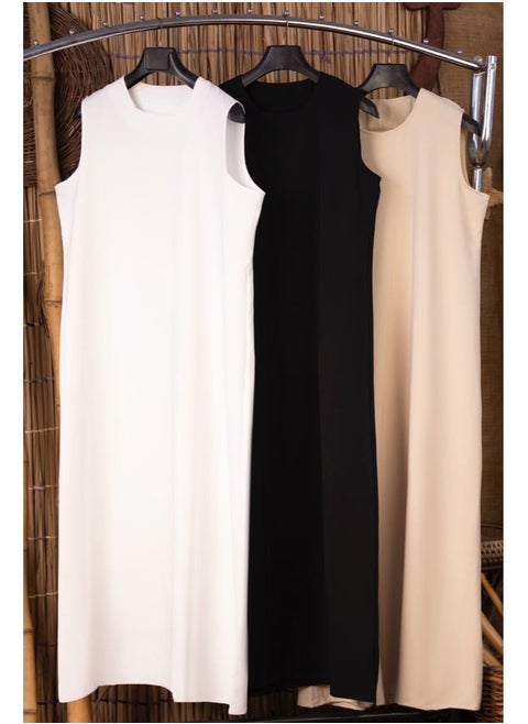 Basic women's crepe dress, Rosaline, first-class imported material from Guzel - non-sheer and transparent - cut - white color