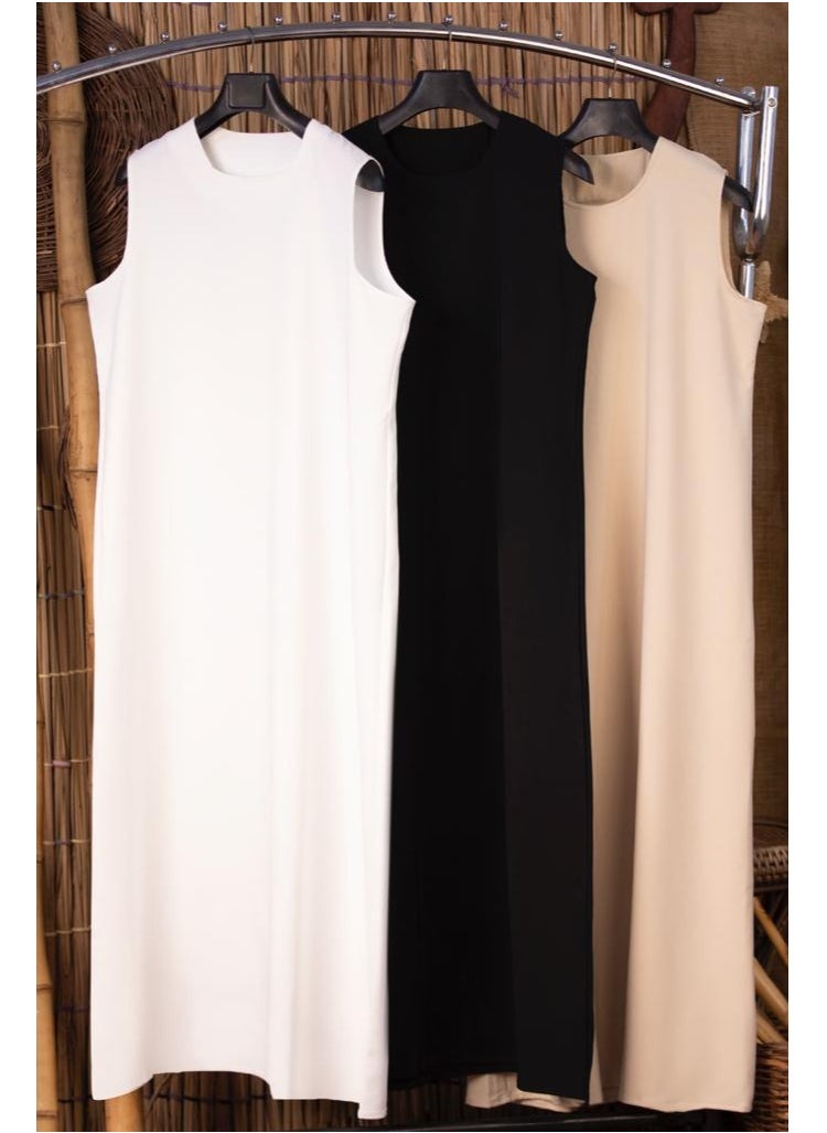 Generic - Basic women's crepe dress, Rosaline, first-class imported material from Guzel - non-sheer and transparent - cut - white color - Image 1