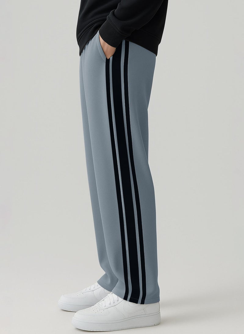 Maniac Mens Side Stripe Light Grey and Black Cotton Baggy Fit Trackpant - Image 2