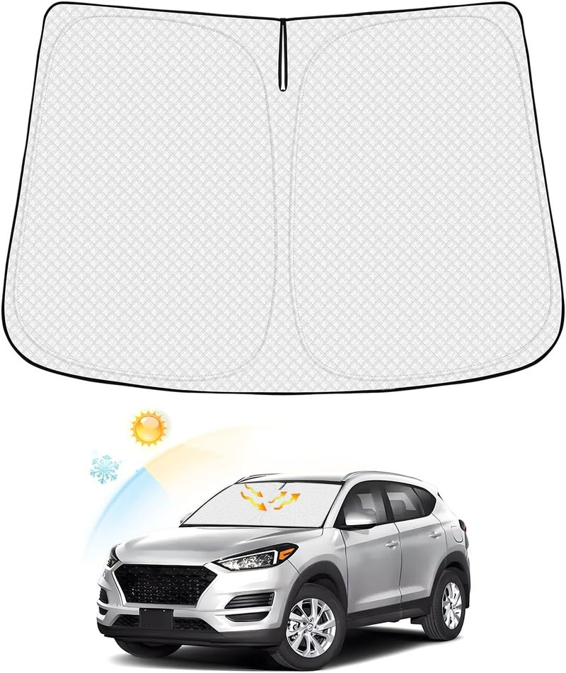 Canvcle Compatible with Windshield Sun Shade Hyundai Tucson 2016-2021 Thicken 4-Layer Sun Visor UV Rays and Sun Heat Protection Keep Vehicle Cool with Storage Pouch - Image 1