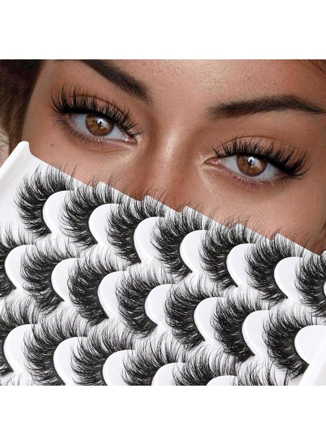 Losha Lashes 14 Pairs Fluffy False Lashes Soft Handmade Fake Eyelashes Vegan Cat Eye Lashes that Like Lash Extensions (P01) - Image 3