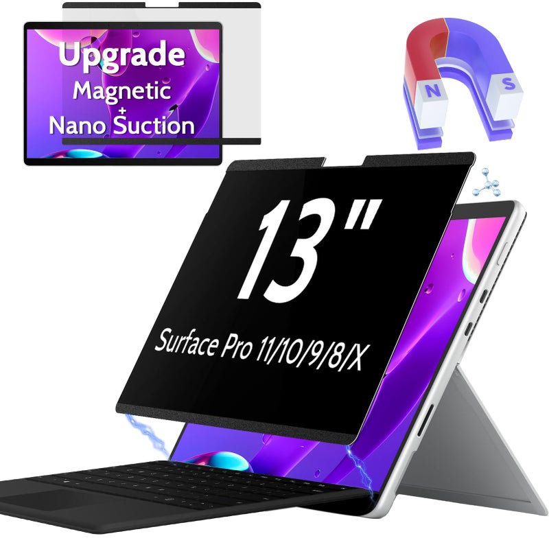 Peslv Magnetic Privacy Screen for Surface Pro 11/10/9/8/X 13 Inch, Removable Anti Blue Light Glare Filter, Black Security Private Apy Block Protector - Image 1
