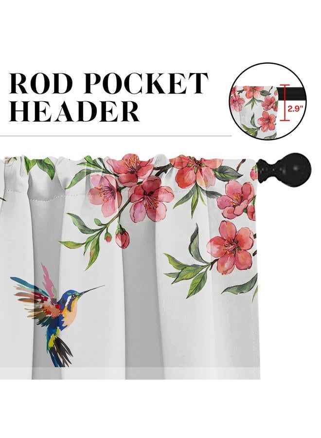 Tayney Flower Bird Kitchen Window Curtains Valance and Tier Set 36 Inch, Spring Hummingbird Watercolor Pink Botanical Rod Pocket Short Tier Curtain, Floral Small Cafe Drapes for Kitchen Decor - Image 5