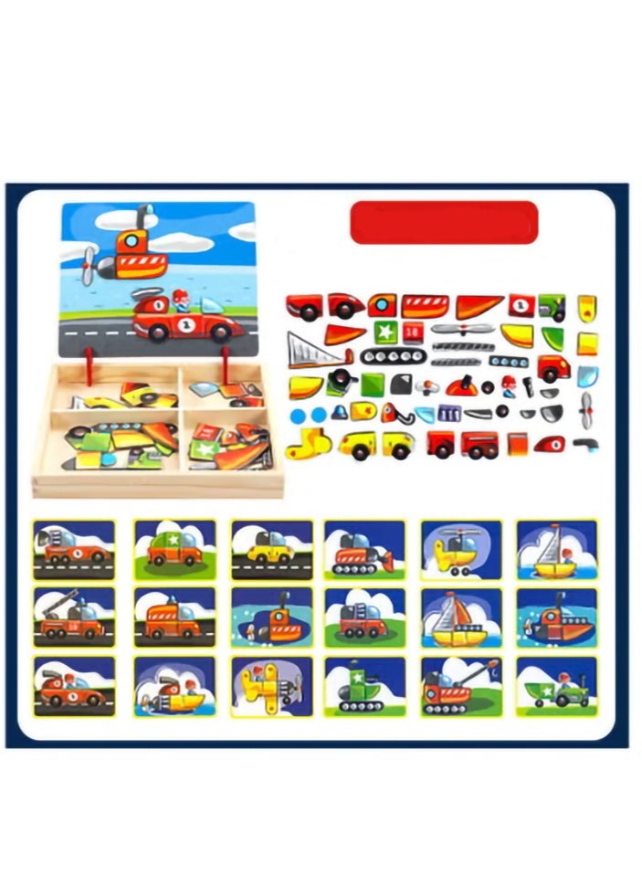 هايدو لعبة ألغاز بانوراما مغناطيسية خشبية ألعاب ألغاز تعليمية ، حامل رسم مزدوج الجوانب للأطفال - Image 2