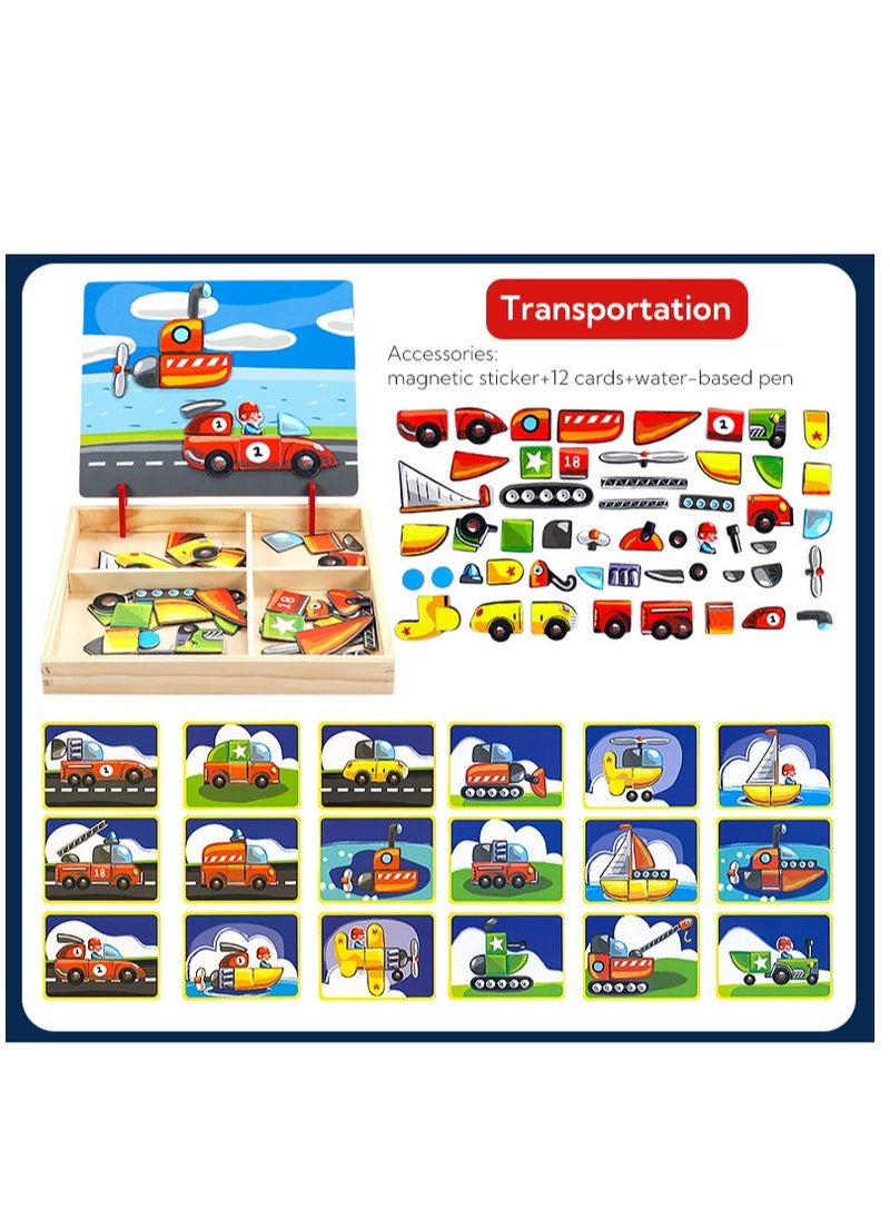 Haidue Wooden Magnetic Jigsaw Puzzles Toy Educational Puzzle Games Double Sided Drawing Easel for Kids  - Image 1