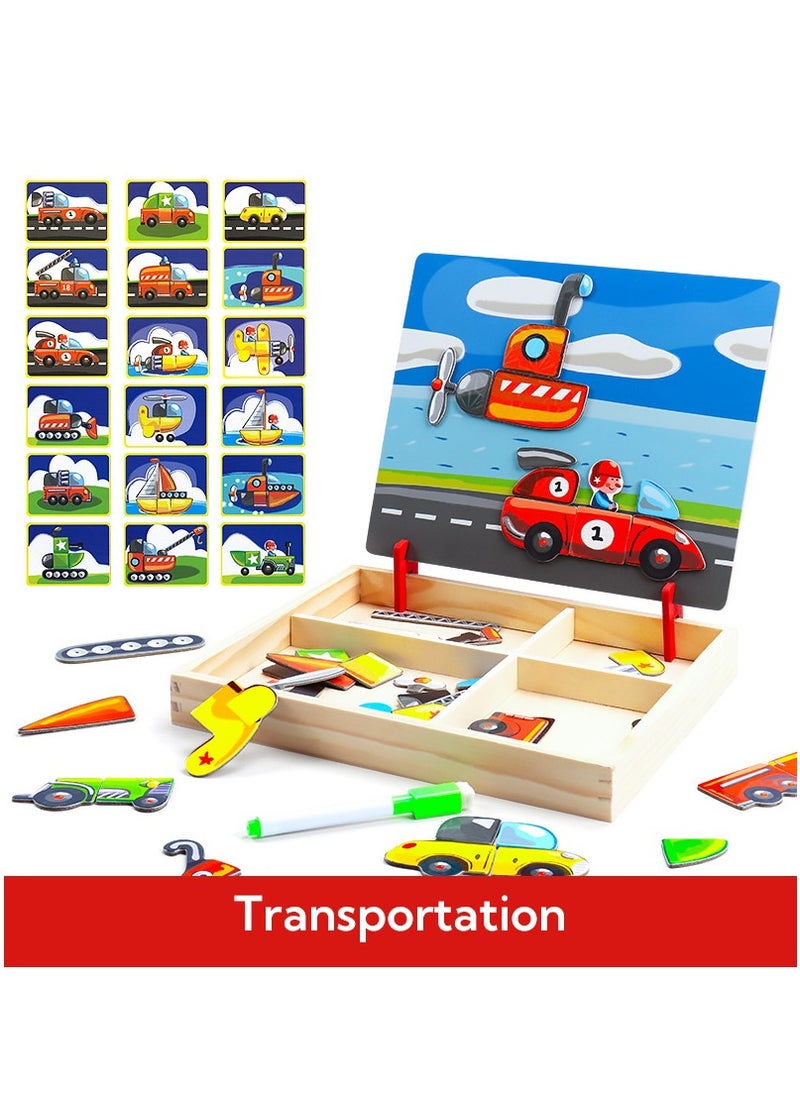 Haidue Wooden Magnetic Jigsaw Puzzles Toy Educational Puzzle Games Double Sided Drawing Easel for Kids  - Image 2