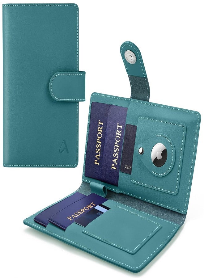 ALLIVE Passport Holder for Travel Family, Genuine Leather Passport Wallet with AirTag Slot, RFID Blocking Travel Document Organizer for Women & Men, Airport Essentials, Family Travel Gift, Blue - Image 1