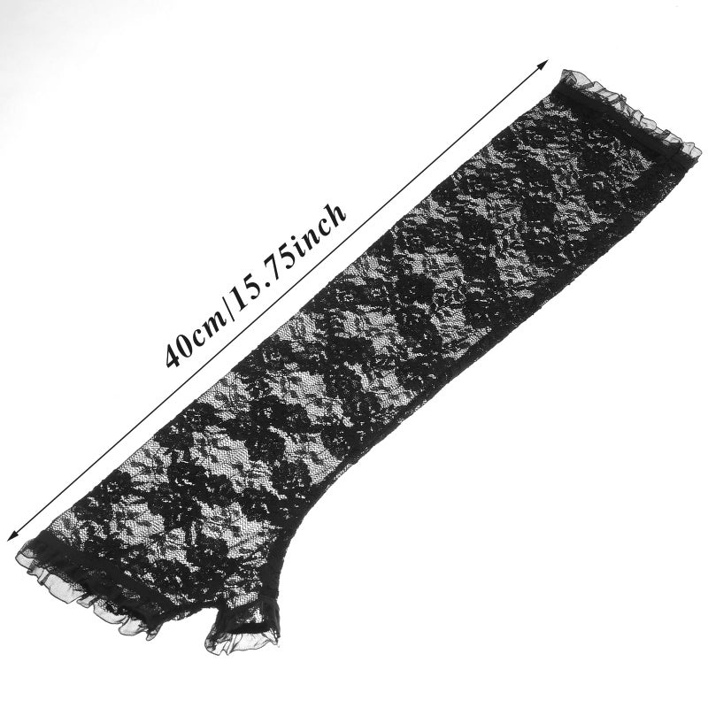 Yolev Women's Black Floral Lace Fingerless Gloves, Long Elbow Length, Size 45cm/17.71inch, Wedding Opera Tea Party Gloves - Image 2
