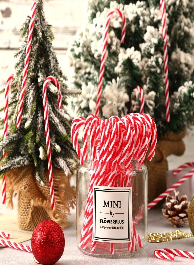 JUNEBRUSHS 50 Pcs Candy Cane Christmas Decorations Red and White Candy Canes Plastic Peppermint Hanging Ornament Christmas Tree Candy Cane Ornaments for Xmas Gift Holiday Decor - Image 4