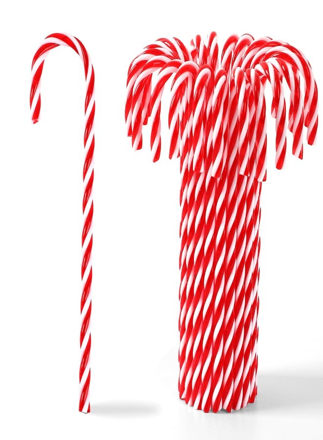 JUNEBRUSHS 50 Pcs Candy Cane Christmas Decorations Red and White Candy Canes Plastic Peppermint Hanging Ornament Christmas Tree Candy Cane Ornaments for Xmas Gift Holiday Decor - Image 1