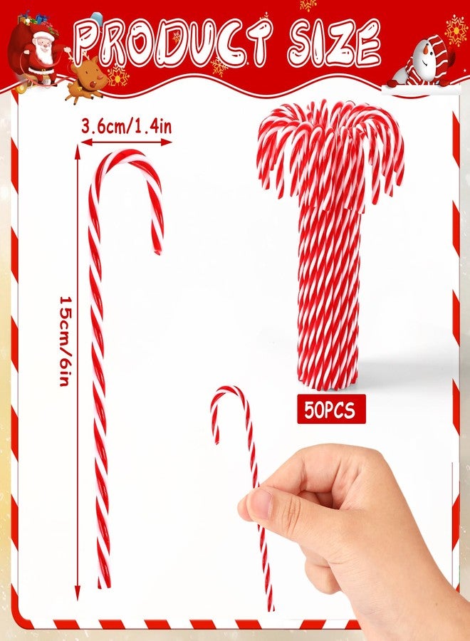 JUNEBRUSHS 50 Pcs Candy Cane Christmas Decorations Red and White Candy Canes Plastic Peppermint Hanging Ornament Christmas Tree Candy Cane Ornaments for Xmas Gift Holiday Decor - Image 2