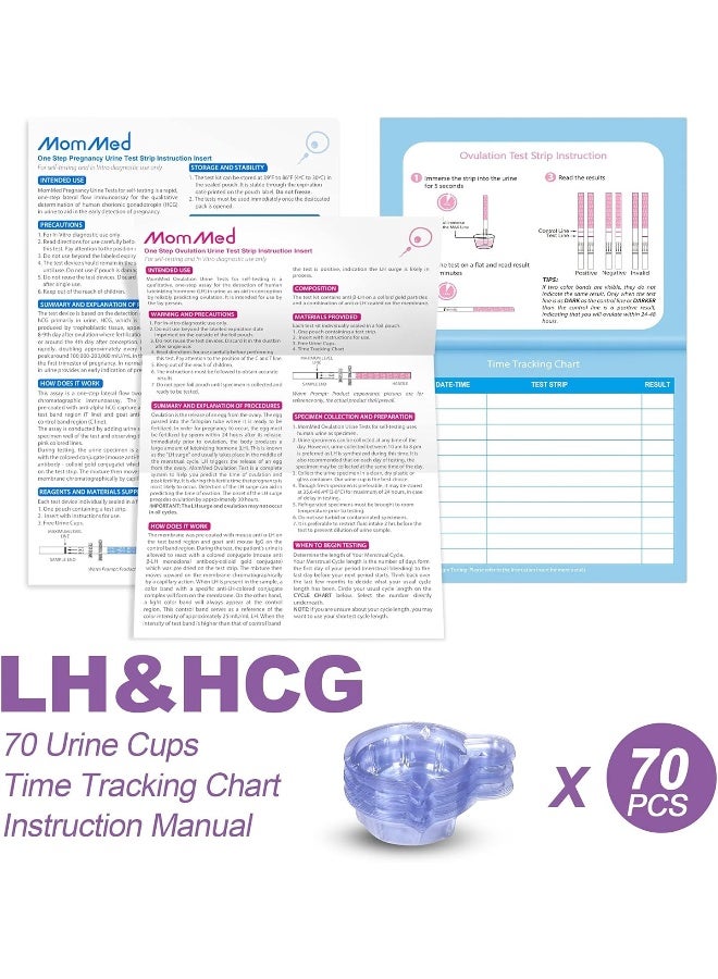 MomMed Ovulation Test Strips, Ovulation And Pregnancy Tests (Lh50-Hcg20), Includes 50 Ovulation Tests And 20 Pregnancy Tests With 70 Urine Cups - Image 3