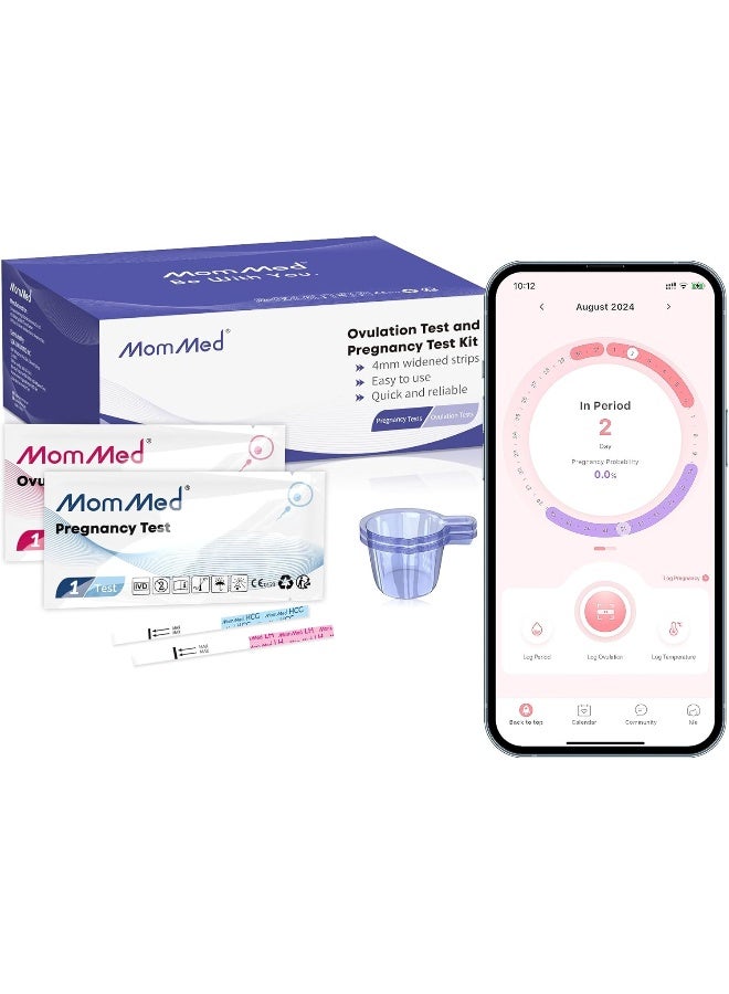 MomMed Ovulation Test Strips, Ovulation And Pregnancy Tests (Lh50-Hcg20), Includes 50 Ovulation Tests And 20 Pregnancy Tests With 70 Urine Cups - Image 1