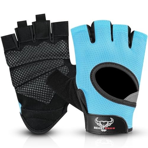 BEAST RAGE Workout Gloves for Men and Women Fingerless Weight Lifting Gloves with Palm Protection Padding Breathable and Lightweight Gym Gloves for Weightlifting Cycling Pull Up Aqua M - Image 1