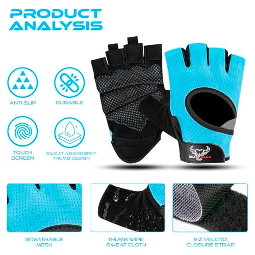 BEAST RAGE Workout Gloves for Men and Women Fingerless Weight Lifting Gloves with Palm Protection Padding Breathable and Lightweight Gym Gloves for Weightlifting Cycling Pull Up Aqua M - Image 3