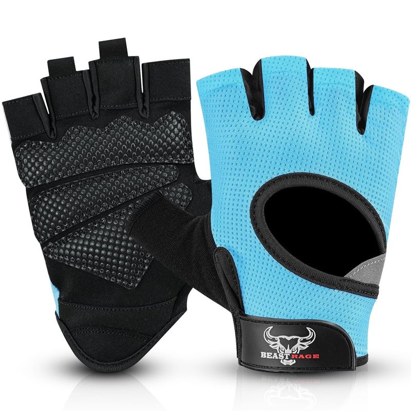 BEAST RAGE Workout Gloves for Men and Women Fingerless Weight Lifting Gloves with Palm Protection Padding Breathable and Lightweight Gym Gloves for Weightlifting Cycling Pull Up Aqua M - Image 2
