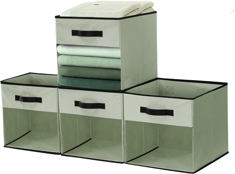 DECOMOMO Storage Baskets for Shelves 13x15x13 Storage Cube Bins with Clear Window, Kallax Storage Cubes for Organizing Shelves Nursery Toy (Kallax / 4pcs, Green) - Image 1