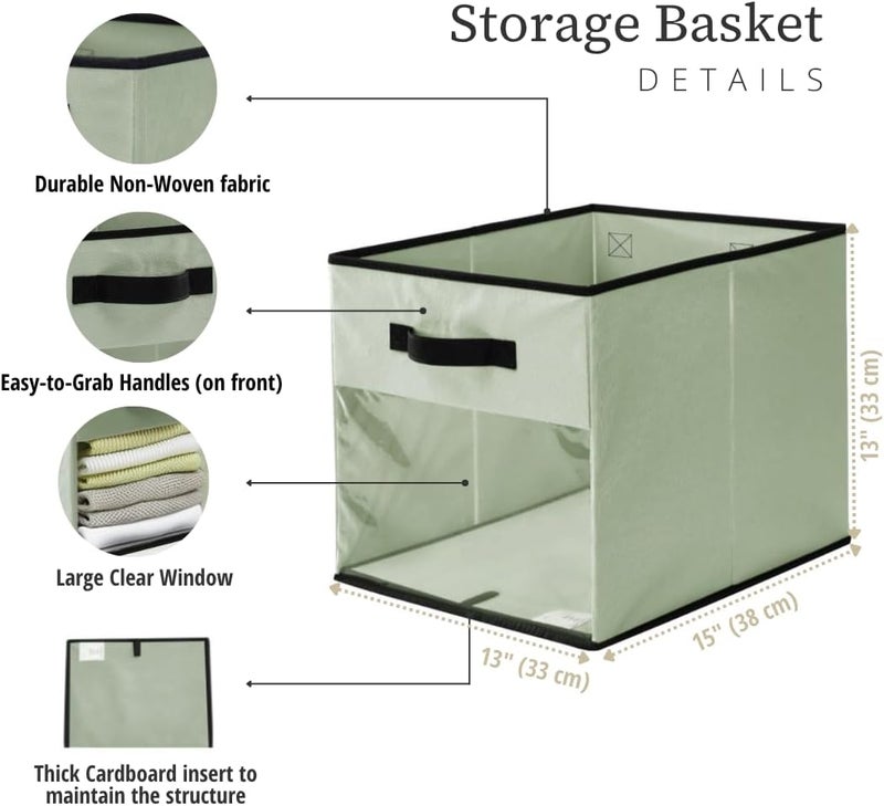 DECOMOMO Storage Baskets for Shelves 13x15x13 Storage Cube Bins with Clear Window, Kallax Storage Cubes for Organizing Shelves Nursery Toy (Kallax / 4pcs, Green) - Image 3