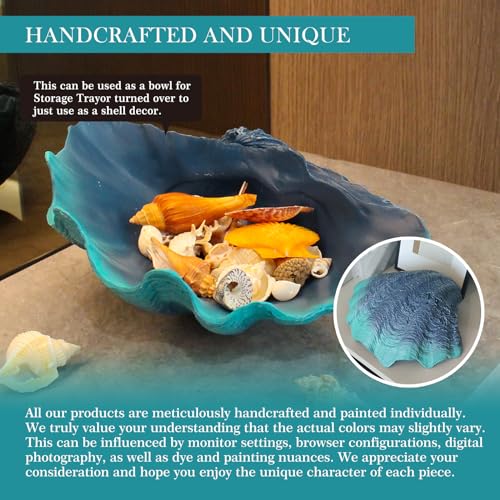 Accessoryway Large Caribbean Blue-Aqua Sea Shells Decorative Bowl Resin Clam Shell Bowl Beach Decorations for Home Coastal Beach Decor Decoration Storage Bowls&Home Office Nautical Themed Party Decor-10.2"-1PC - Image 5