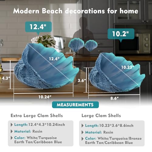 Accessoryway Large Caribbean Blue-Aqua Sea Shells Decorative Bowl Resin Clam Shell Bowl Beach Decorations for Home Coastal Beach Decor Decoration Storage Bowls&Home Office Nautical Themed Party Decor-10.2"-1PC - Image 3