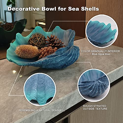 Accessoryway Large Caribbean Blue-Aqua Sea Shells Decorative Bowl Resin Clam Shell Bowl Beach Decorations for Home Coastal Beach Decor Decoration Storage Bowls&Home Office Nautical Themed Party Decor-10.2"-1PC - Image 2