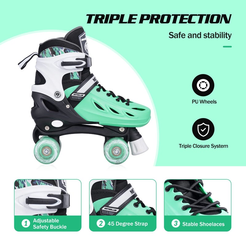 METROLLER Roller Skates for Girls Ages 5-8 8-12 and Boys Teens, Adjustable 4 Sizes for Kids Toddler Rollerskates with Light up Wheels, for Women (Green, Large-Youth & Adult (4-7 Men/5-8 Women)) - Image 4