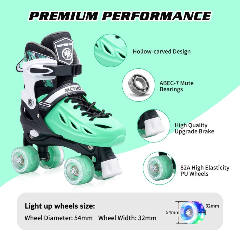 METROLLER Roller Skates for Girls Ages 5-8 8-12 and Boys Teens, Adjustable 4 Sizes for Kids Toddler Rollerskates with Light up Wheels, for Women (Green, Large-Youth & Adult (4-7 Men/5-8 Women)) - Image 5