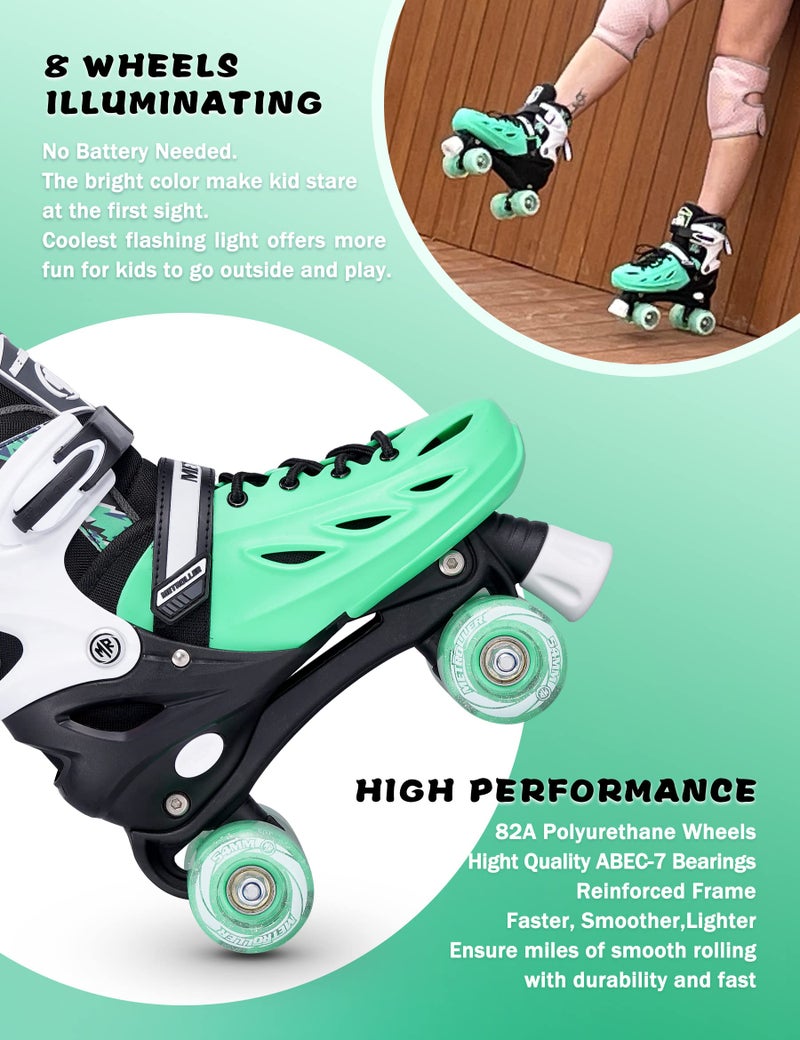 METROLLER Roller Skates for Girls Ages 5-8 8-12 and Boys Teens, Adjustable 4 Sizes for Kids Toddler Rollerskates with Light up Wheels, for Women (Green, Large-Youth & Adult (4-7 Men/5-8 Women)) - Image 3