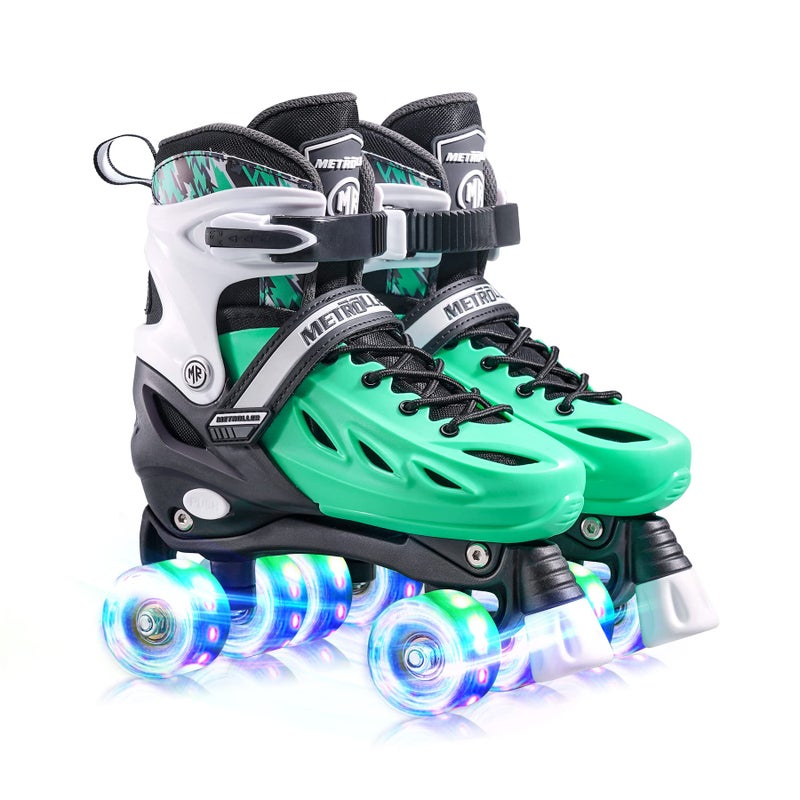 METROLLER Roller Skates for Girls Ages 5-8 8-12 and Boys Teens, Adjustable 4 Sizes for Kids Toddler Rollerskates with Light up Wheels, for Women (Green, Large-Youth & Adult (4-7 Men/5-8 Women)) - Image 1