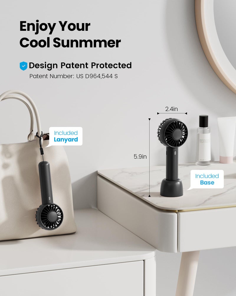 Gaiatop Mini Portable Fan, Small and Powerful, Cute Design 3 Speed Personal Handheld and Desktop with Base, Lightweight USB Rechargeable for Makeup Stylish Girl Women Travel Indoor Outdoor Black - Image 2