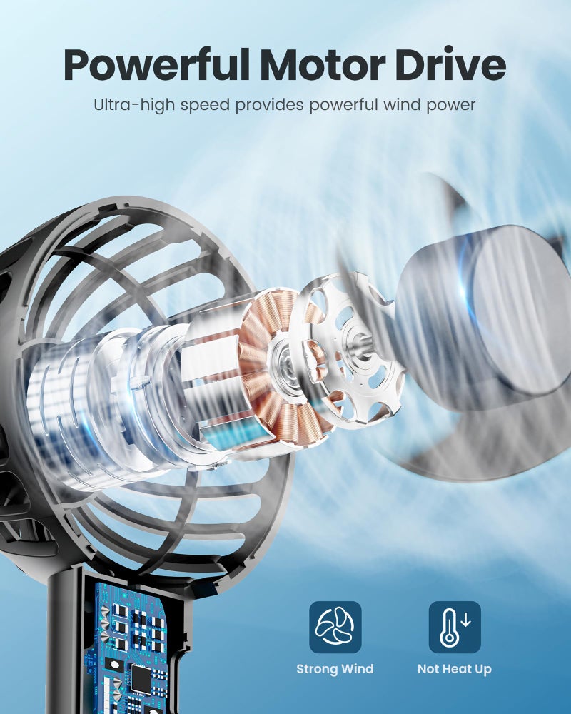 Gaiatop Mini Portable Fan, Small and Powerful, Cute Design 3 Speed Personal Handheld and Desktop with Base, Lightweight USB Rechargeable for Makeup Stylish Girl Women Travel Indoor Outdoor Black - Image 3