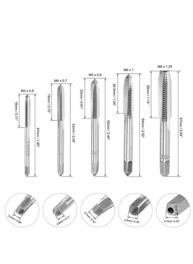 SYOSI - M3 M4 M5 M6 M8 Hand Threading Tap Set High Speed Steel Straight Flutes Metric Thread Screw Taps Uncoated 5pcs - Image 1