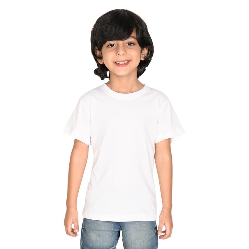 Nusyl Boys White Solid Cotton T-Shirt | Round Neck | Half Sleeve | Plain-Regular Fit | - Image 1