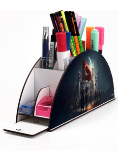 KutuTR Wooden Vip Islam and Flag Model Desktop Pen Holder Organizer with Rainbow Ruler Mounted Boxed  - Image 1