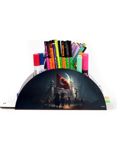 KutuTR Wooden Vip Islam and Flag Model Desktop Pen Holder Organizer with Rainbow Ruler Mounted Boxed  - Image 2