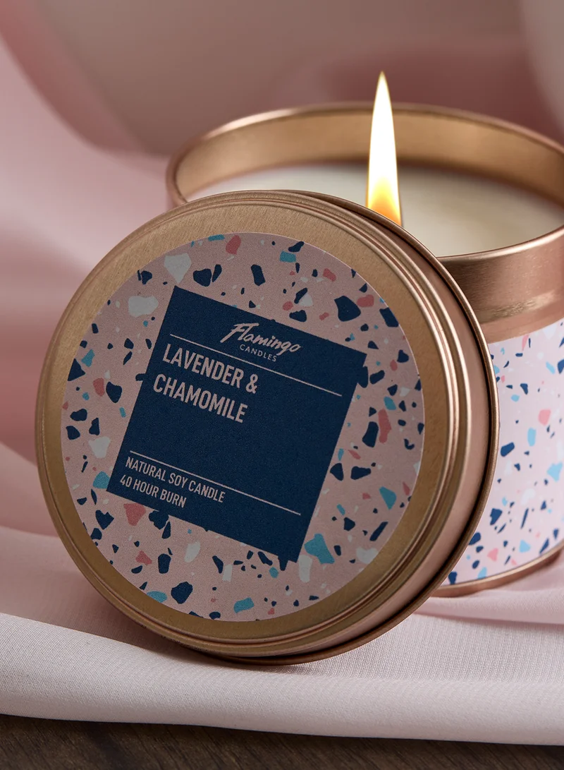 Flamingo Candles Lavender & Chamomile Terrazzo Rose Gold Tin Candle