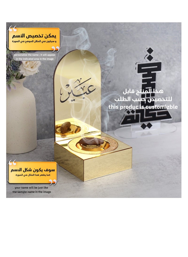 حكاية شمعة مبخره بخور مصنوعه من الاكريليك الفاخر ، مبخرة باسم قابل للتخصيص "باسمك او اسم من تحب "بتصميم مميز وبلون ذهبي - Image 3