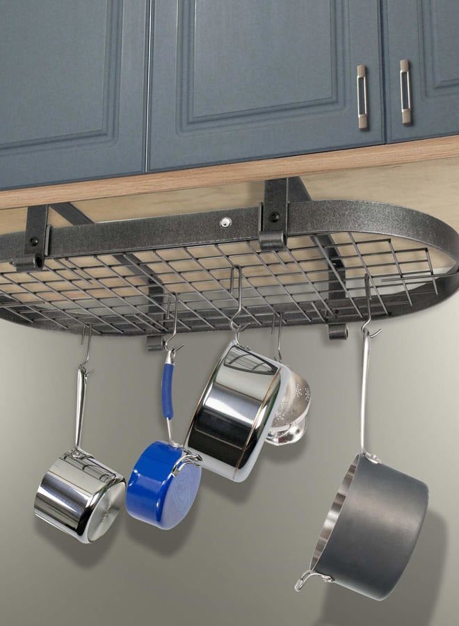 Enclume Premier Low-Ceiling Oval Pot Rack, Hammered Steel - Image 2