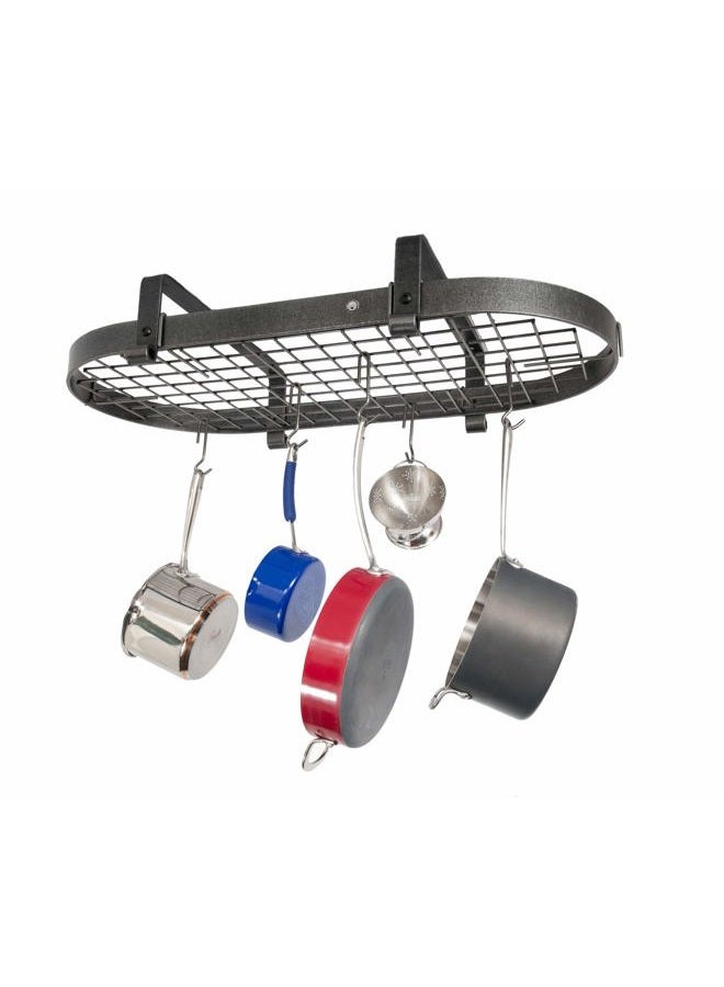 Enclume Premier Low-Ceiling Oval Pot Rack, Hammered Steel - Image 1