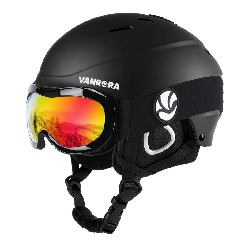 VANRORA Kids Ski Helmet and Goggles Set - Safety-Certified Youth Snowboard Helmet, Climate Control Vents, Snow Sport Helmets for Toddler (Black Helmet/Grey Lens with Revo Red Coating, Small) - Image 1