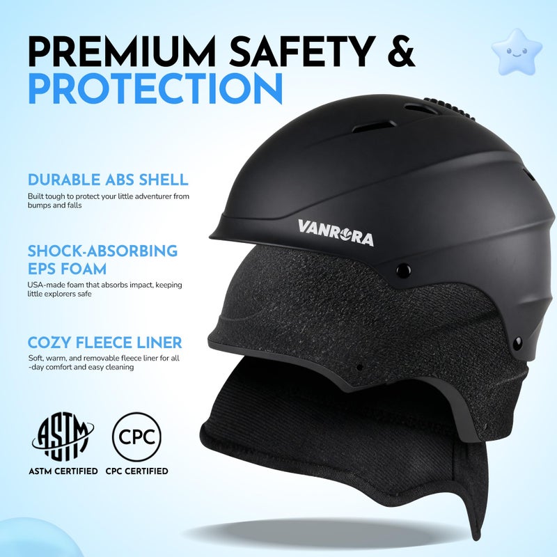 VANRORA Kids Ski Helmet and Goggles Set - Safety-Certified Youth Snowboard Helmet, Climate Control Vents, Snow Sport Helmets for Toddler (Black Helmet/Grey Lens with Revo Red Coating, Small) - Image 2