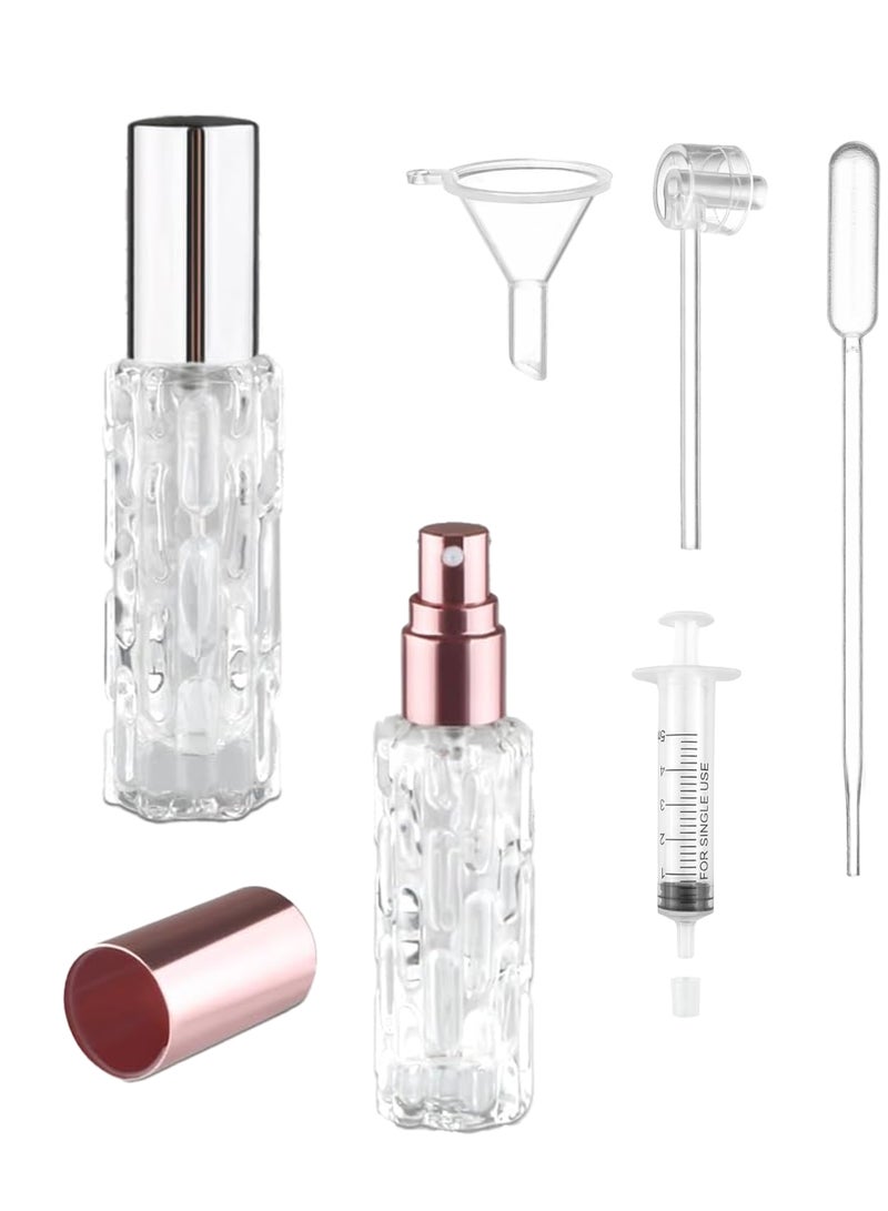 2 Pack 15ml Glass Perfume Bottles Refillable Fine Mist Spray for Perfume Essential Oil Liquid Cosmetic with 4 Dispensing Tools(2pcs-Silver + Rose) - Image 3