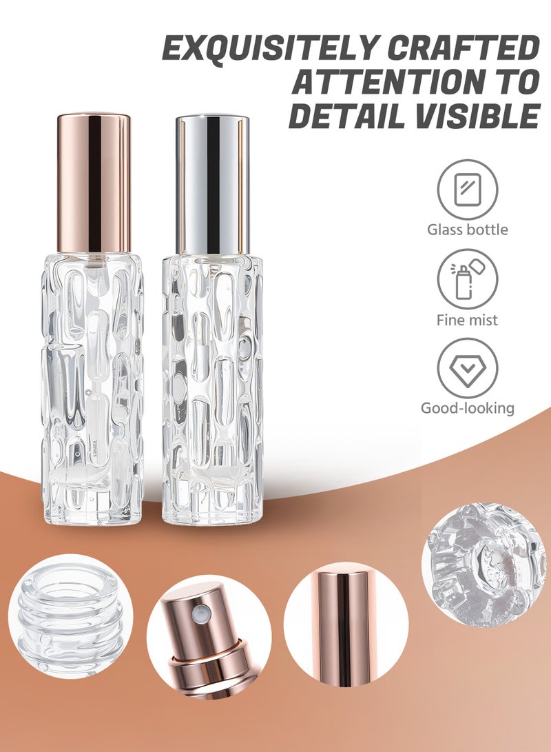 2 Pack 15ml Glass Perfume Bottles Refillable Fine Mist Spray for Perfume Essential Oil Liquid Cosmetic with 4 Dispensing Tools(2pcs-Silver + Rose) - Image 2