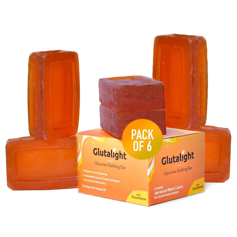 Glutalight صابون جليوتالايت جليوتاثيون مع الجلسرين وحمض كوجيك لبشرة متألقة مدعوم بزيت الخروع الأسود مثالي لجفاف الشتاء البشرة الحساسة إزالة تان ترطيب عميق صابون استحمام عبوة من 6 - Image 1
